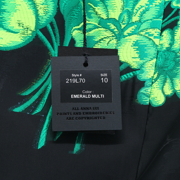 ANNA SUI NWT $761 Kismet Silk-Trim A-Line Black/Green Floral Dress