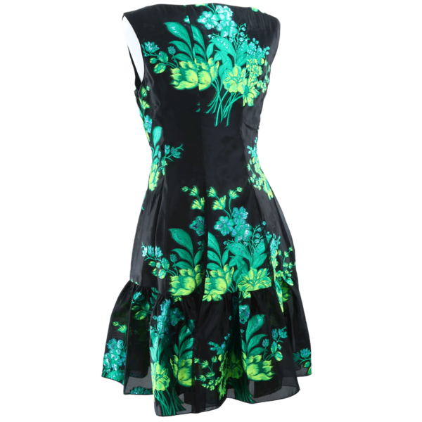 ANNA SUI NWT $761 Kismet Silk-Trim A-Line Black/Green Floral Dress