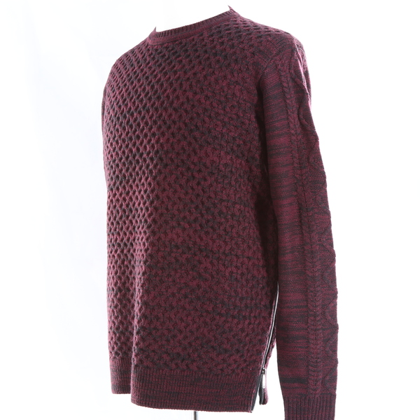 KARL LAGERFIELD Maroon Textured Side Zip Men's Pullover Sweater - Style LM7AB609