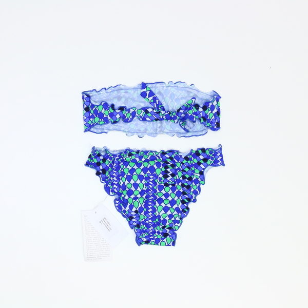 Bini Como Fascia 603 $257 Women's Blue Lettuce Edge Bandeau Swim Set - NWT