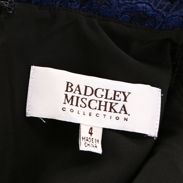 BADGLEY MISCHKA NWT $1615 Blue Floral Sequin Lace V-Neck Women’s Sheath Dress