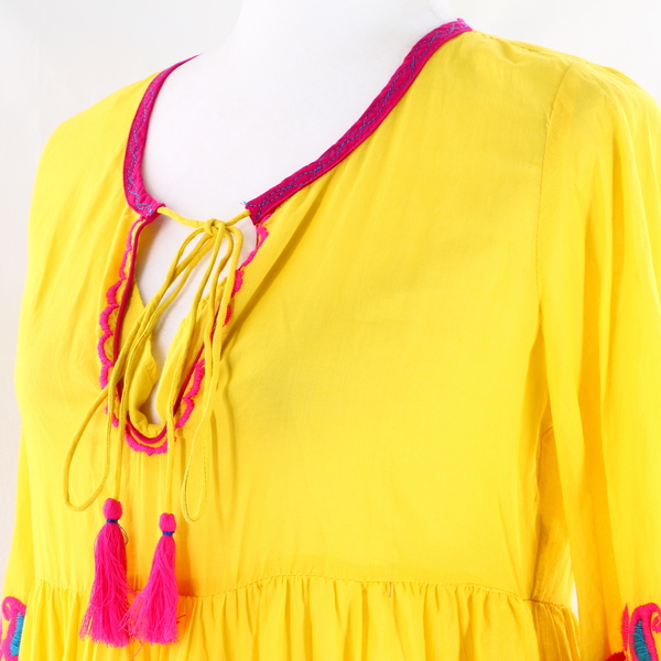 CRISTOPHER SUVAT NWT $425 Corboda Yellow Floral Women’s Pintuck Tunic Mini Dress
