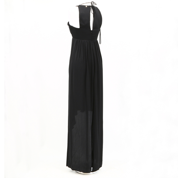 ANNARITA N NWT $450 Black Gold Sleeveless Halter Neck Hi-Low Women’s Maxi Dress