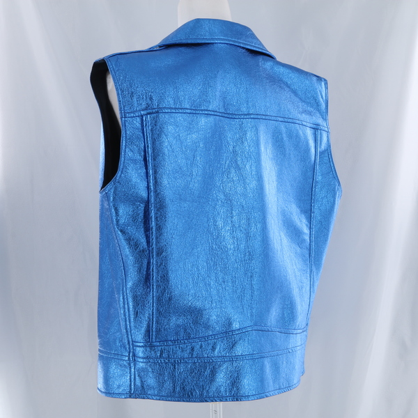 Ainea S7J23 $605 Women's Metallic Blue Vegan Leather Biker Vest - NWOT