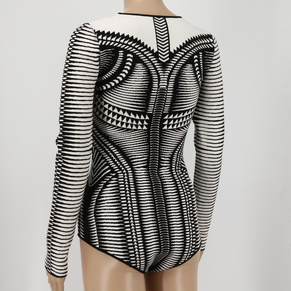 Exquisite MANUEL FACCHINI NWOT $530 Herringbone Long Sleeve Women’s Bodysuit