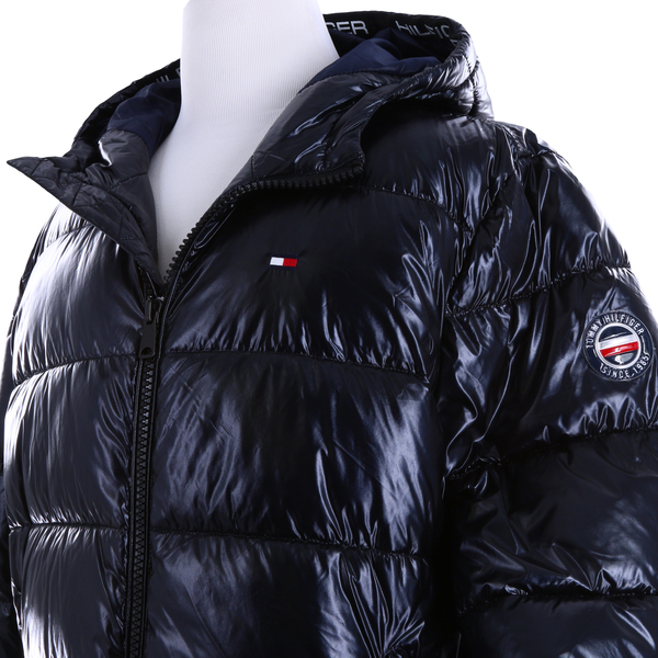 TOMMY HILFIGER NWT $250 Black Pearlized Performance Hooded Men's Puffer Jacket