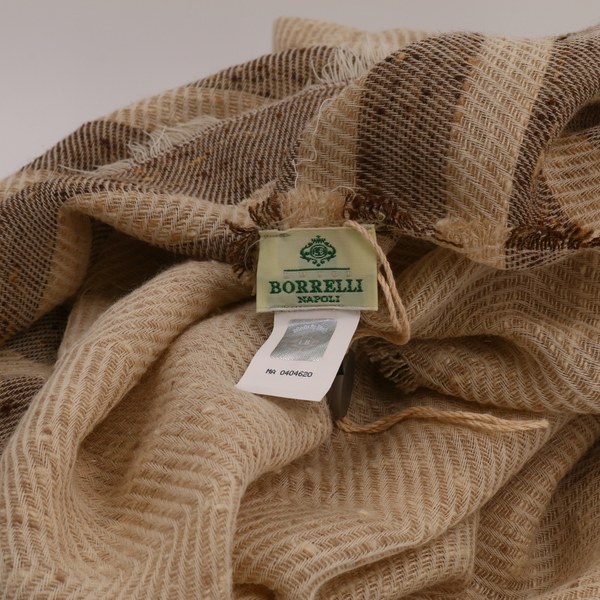Luigi Borrelli Napoli Biege Brown Silk Wool Blend Large Scarf Made in Italy  NWT