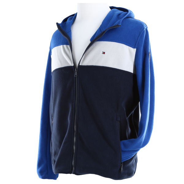 Tommy Hilfiger Blue/White Fleece Flag Logo Hooded Full Zip Men's Jacket 158AF552