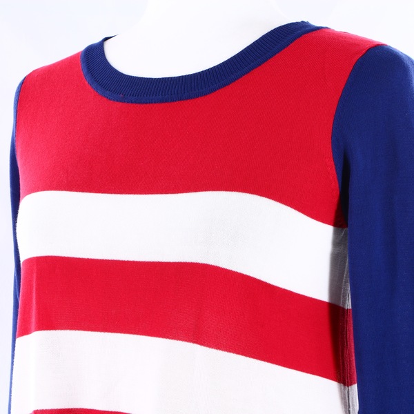 ALPHA STUDIO NWT $210 Red/Blue Striped Crew Neck Women’s Pullover Sweater Top