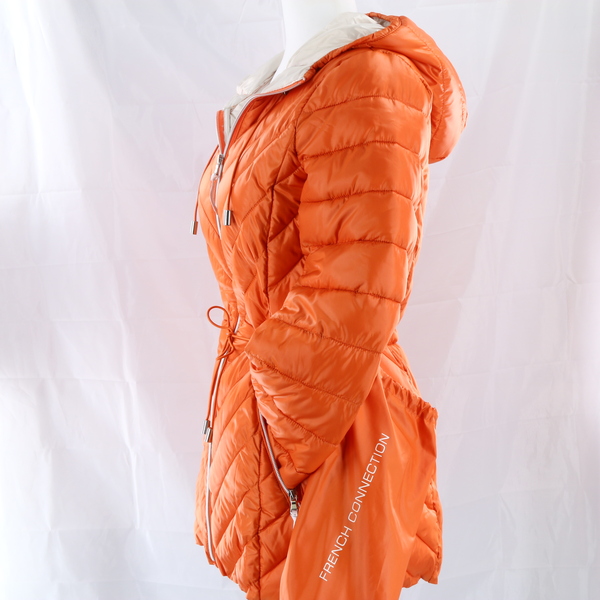 French Connection F48182 $190 Women's Orange Chevron Puffer Anorak Jacket - NWT