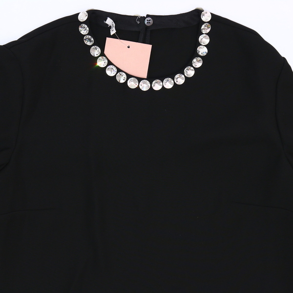 Rare MIU MIU $2875 Women's Black Long Sleeve Crystal Trim Shift Dress  - NWT