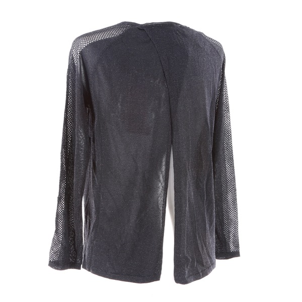 SH BY SILVIAN HEACH NWT $100 Shiny Split Back Net Long Sleeve Women's Pullover