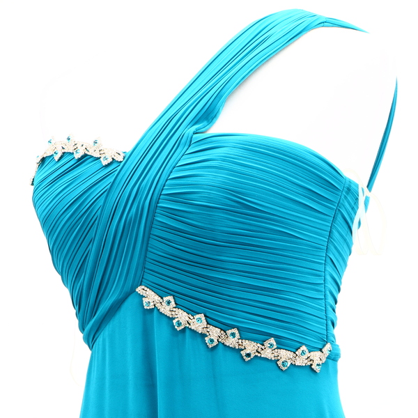 MUSANI COUTURE NWT $580 Blue One Shoulder Sleeveless Women’s Wrap Maxi Dress