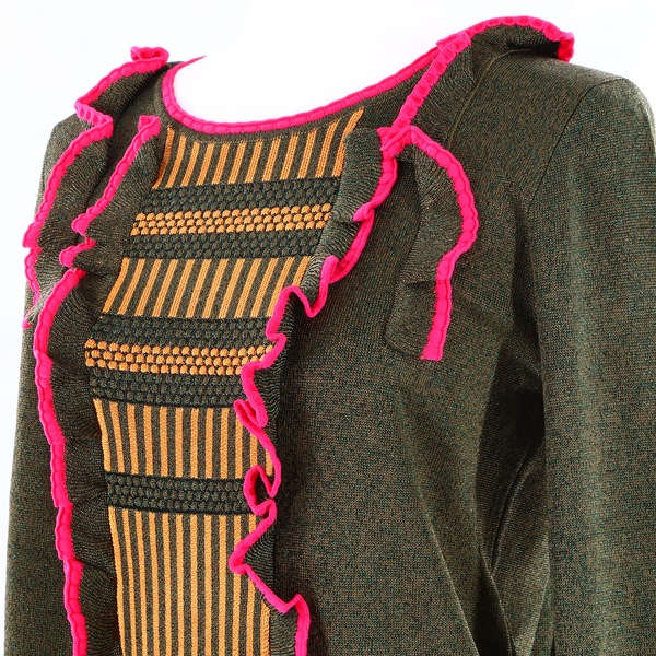 MAISON SCOTCH & SODA NWT $210 Green Pink Ruffled Women’s Bishop Jumper Sweater
