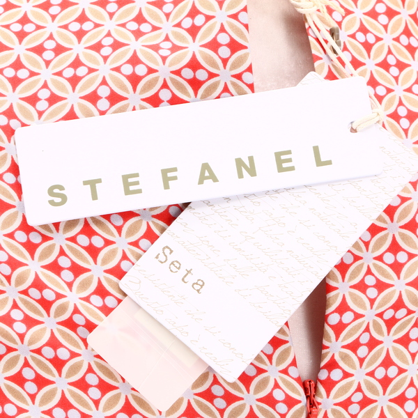 STEFANEL NWT $355 100% Silk Red Geometric Pattern Long Sleeve Women’s Maxi Dress