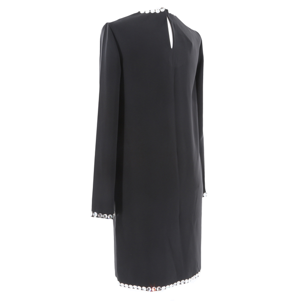 Rare MIU MIU $2875 Women's Black Long Sleeve Crystal Trim Shift Dress  - NWT