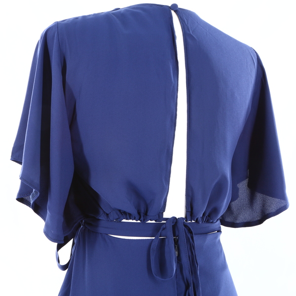 ADOREE NWT $165 Navy Blue Ruffle Sleeves Belt Keyhole Back Women’s Blouson Dress
