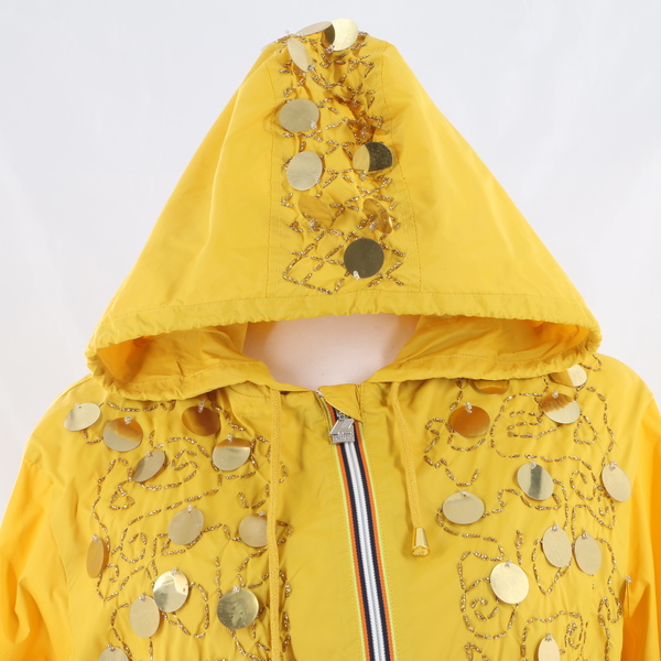 K-Way $315 Women's Yellow Hooded Long Rain Jacket with Sequin Accent - NWT