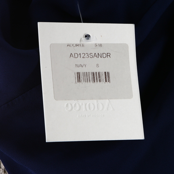 ADOREE NWT $165 Navy Blue Ruffle Sleeves Belt Keyhole Back Women’s Blouson Dress