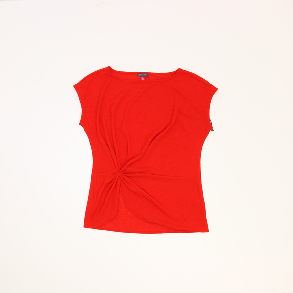 Vince Camuto Women's Red Boat Neck Side Cinched Short Sleeve Blouse Top 9139648