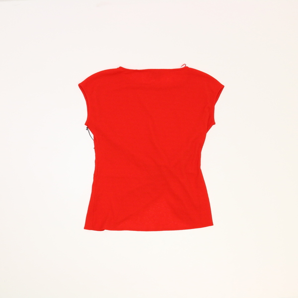 Vince Camuto Women's Red Boat Neck Side Cinched Short Sleeve Blouse Top 9139648