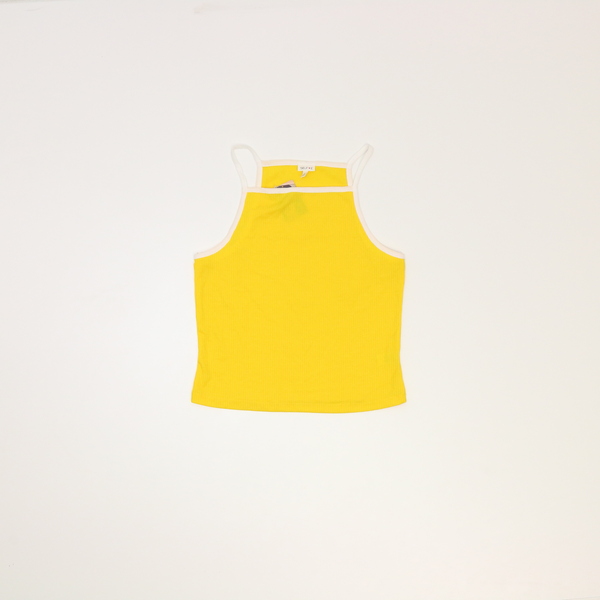 Self Esteem Woman's Yellow Ribbed Tank Top with White Trim - NWT