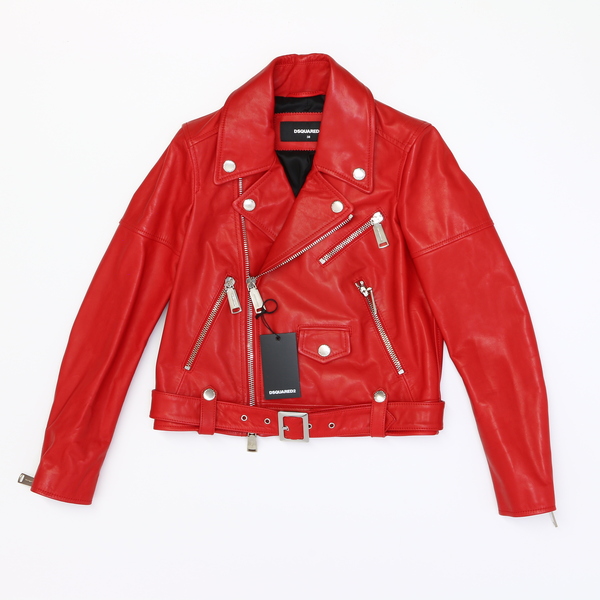 DSquared2 S75AM0553 $2210 Red Calf Leather Biker Jacket - NWT