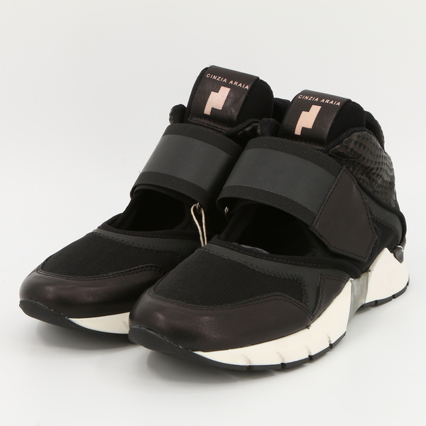 Cinzia Araia Black Women's Leather & Techno Fabric Sneakers New